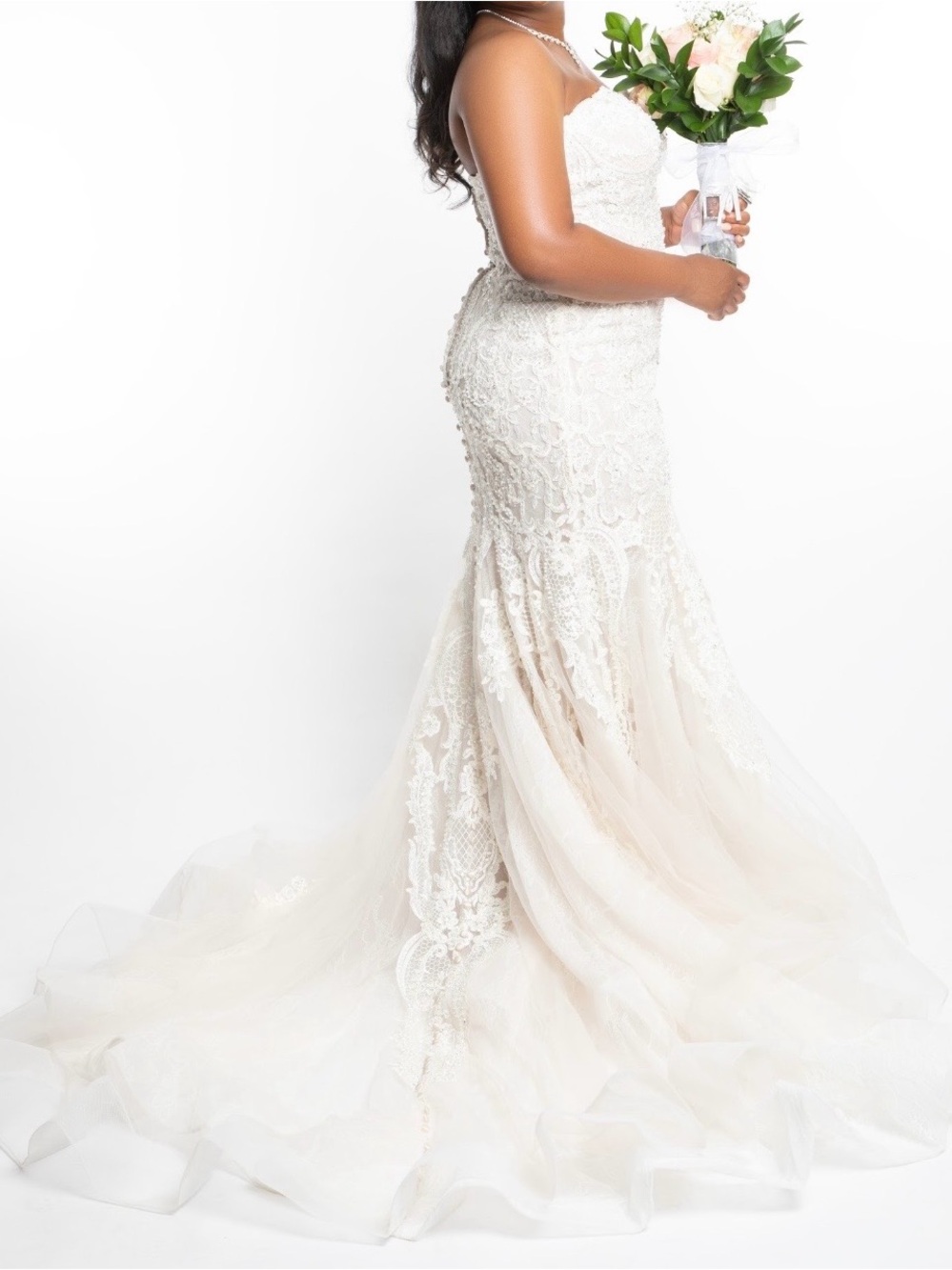Allure Bridals Ivory Lace Strapless Mermaid Gown